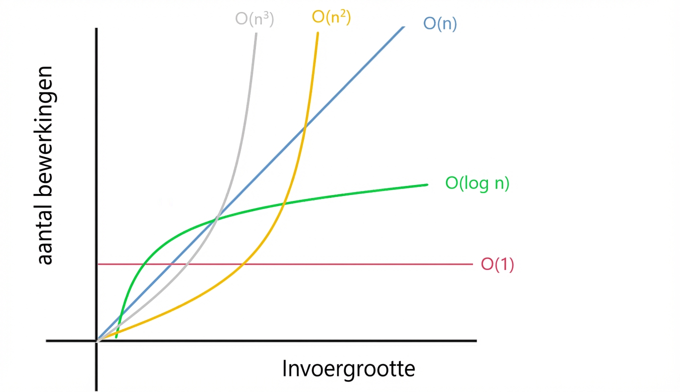 Een grafische weergave van verschillende algoritmen in Big-O-notatie.