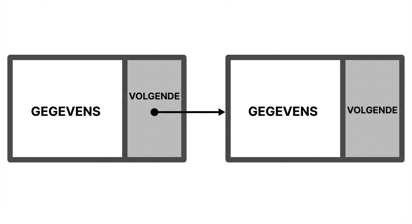 De weergave van twee knopen van een gelinkte lijst die met een link verbonden zijn.