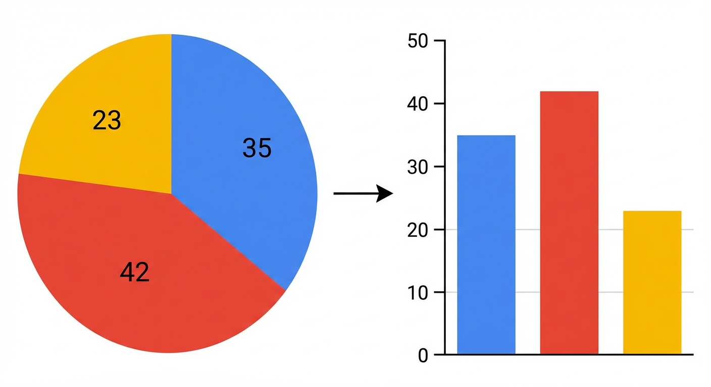 Cirkeldiagram wordt omgezet in een staafdiagram