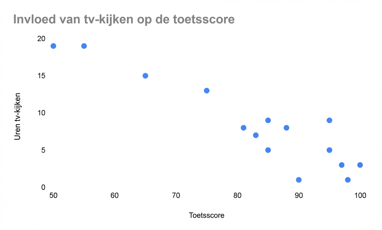 Scatterplot van tijd besteed aan tv-kijken versus examenresultaten