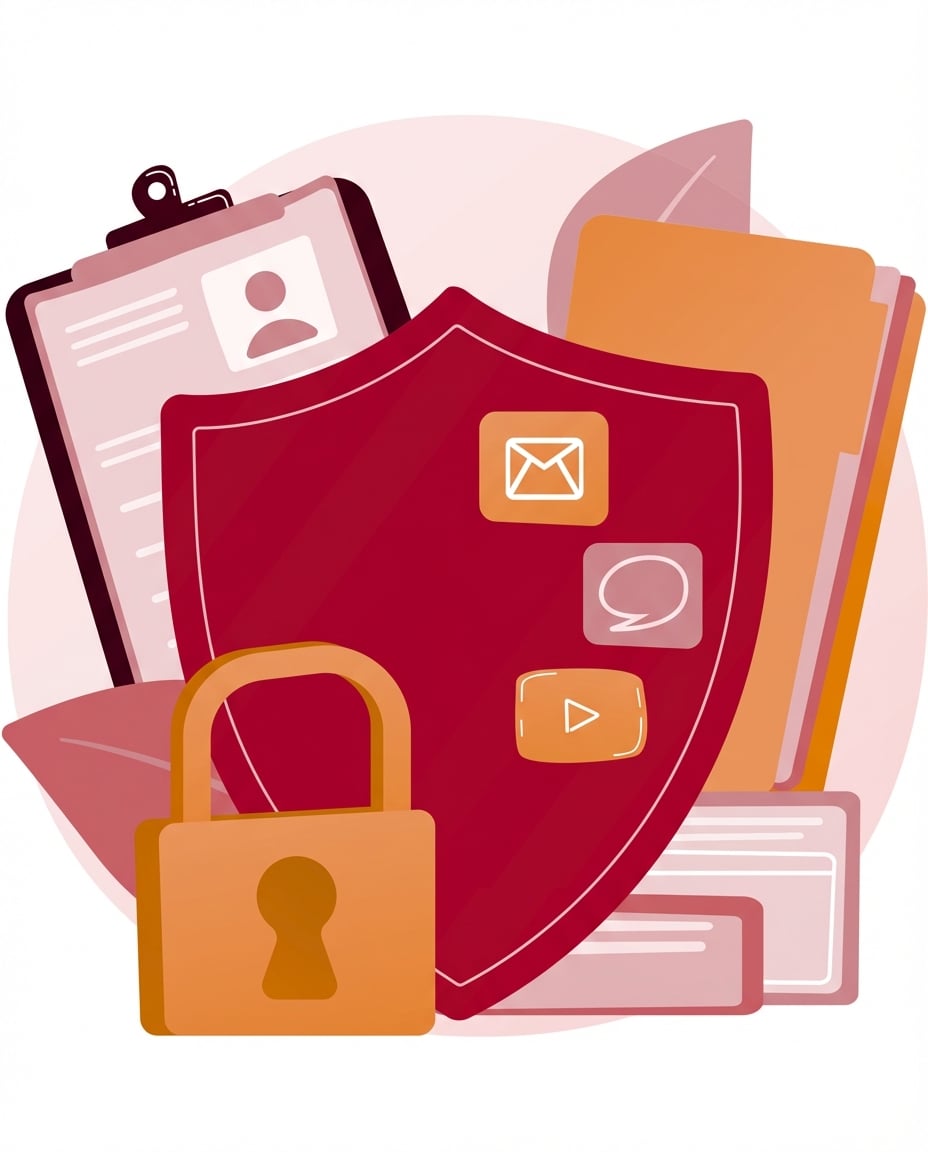 Een schild dat documenten beschermt, als illustratie van cybersecurity