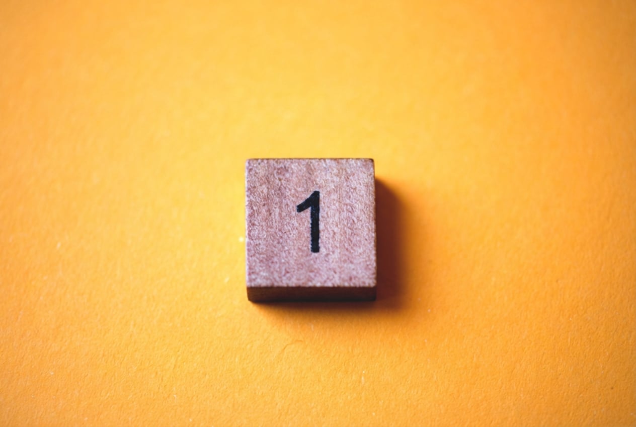 Een afbeelding van het cijfer één op een oranje achtergrond