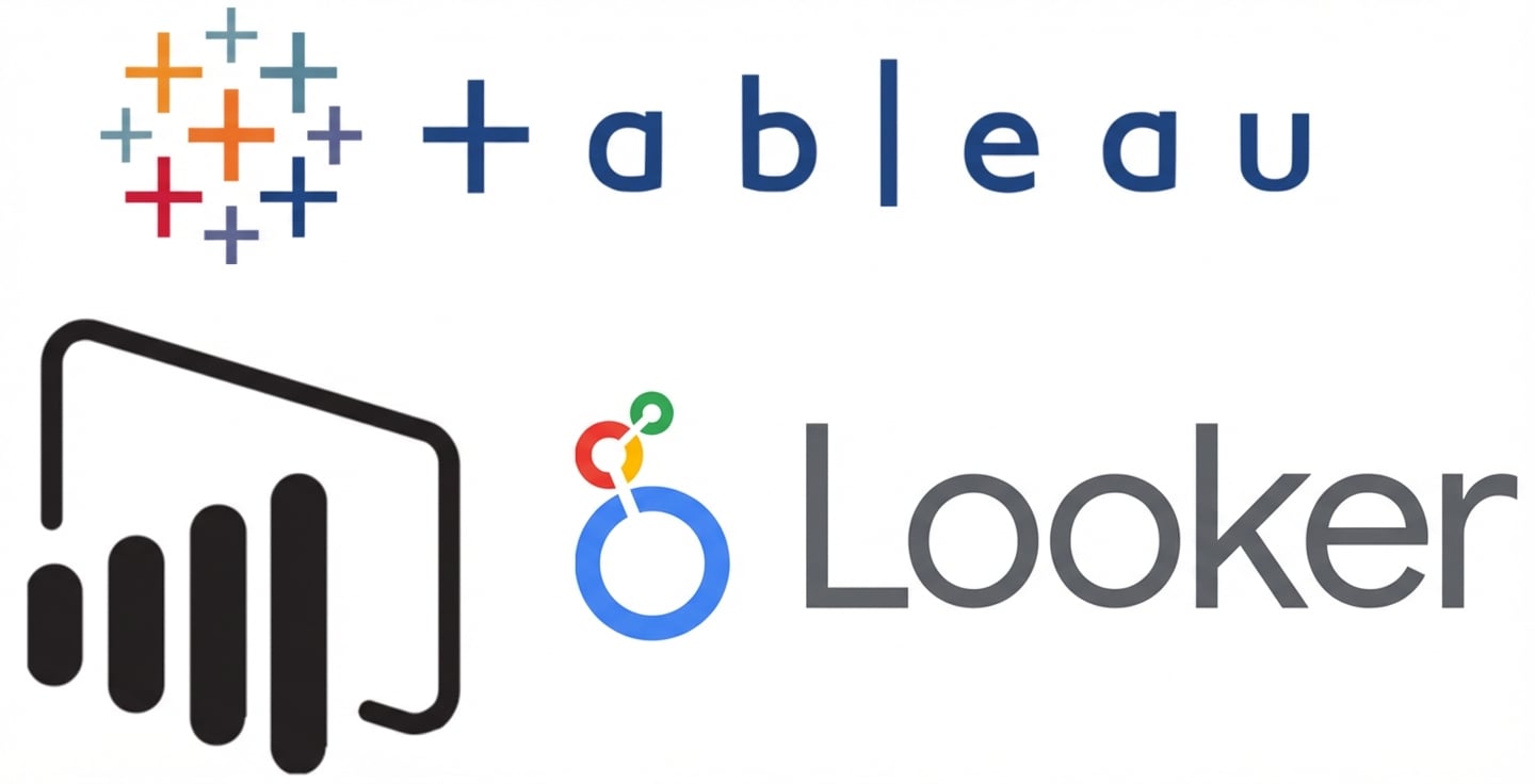 logo's van Tableau, Power BI en BigQuery