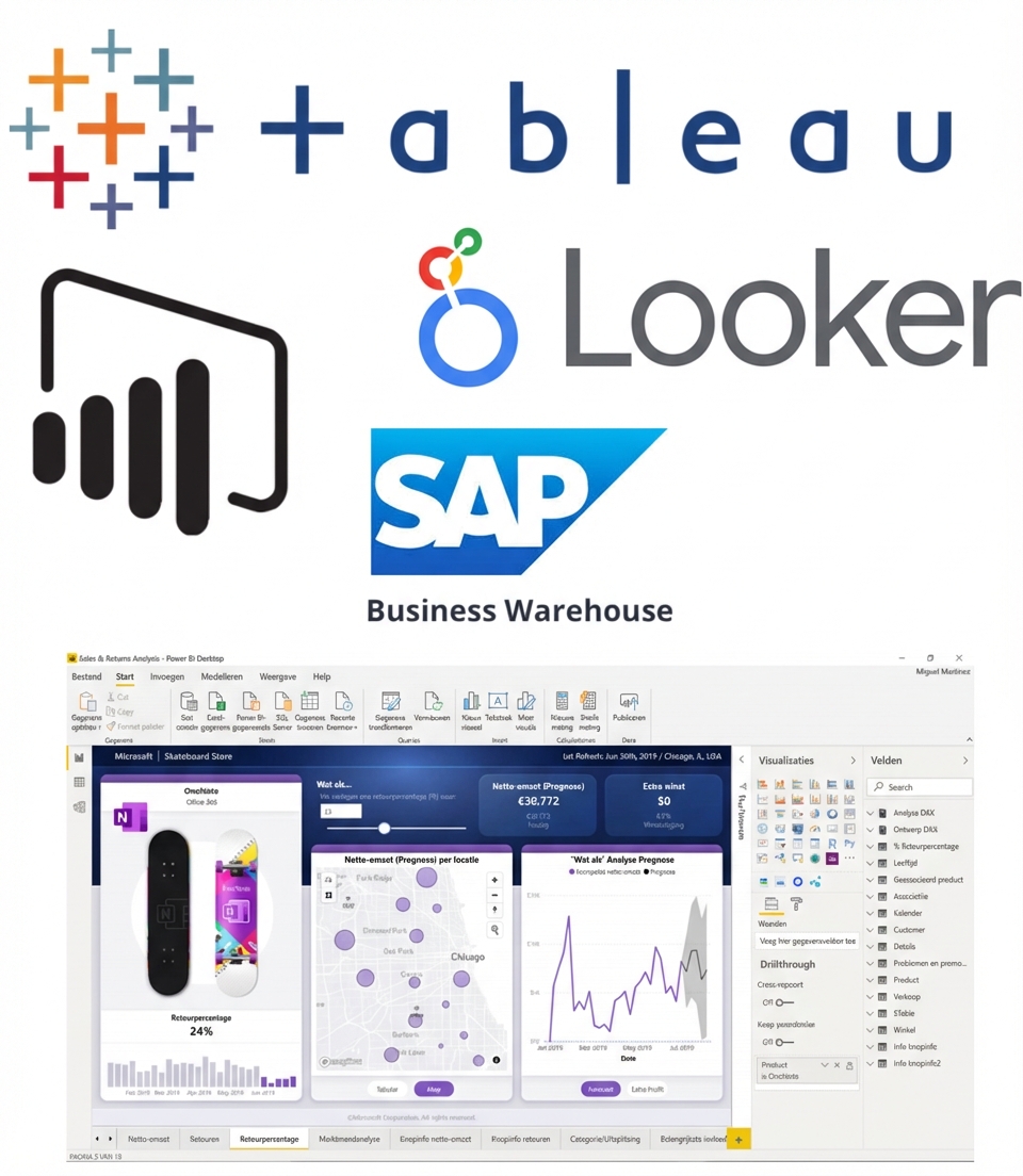 Logo's van Tableau, Power BI en BigQuery