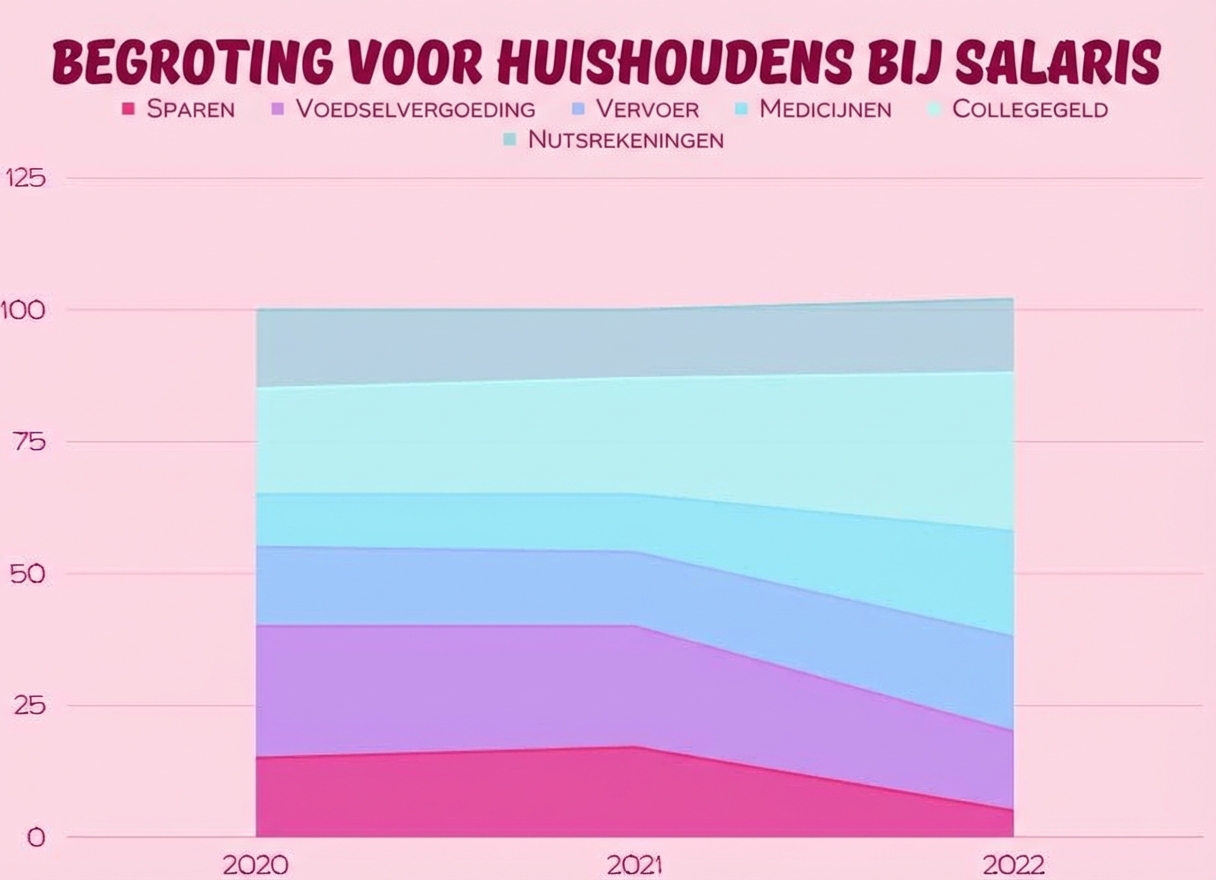 De afbeelding laat verschillende categorieën zien met verschillende kleuren en gebieden die helemaal zijn ingekleurd tot aan een horizontale lijn.