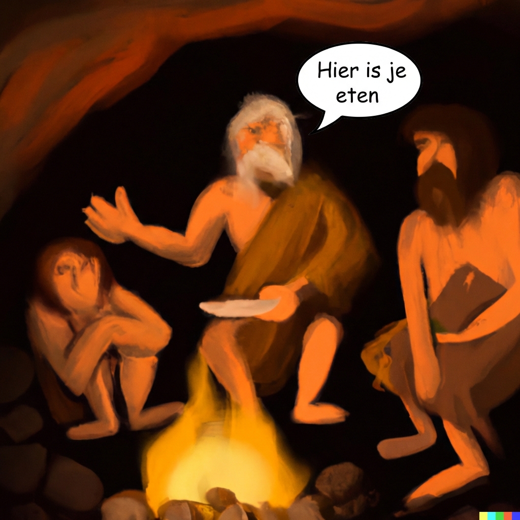 Grotmensen die rond een vuur zitten en verhalen vertellen