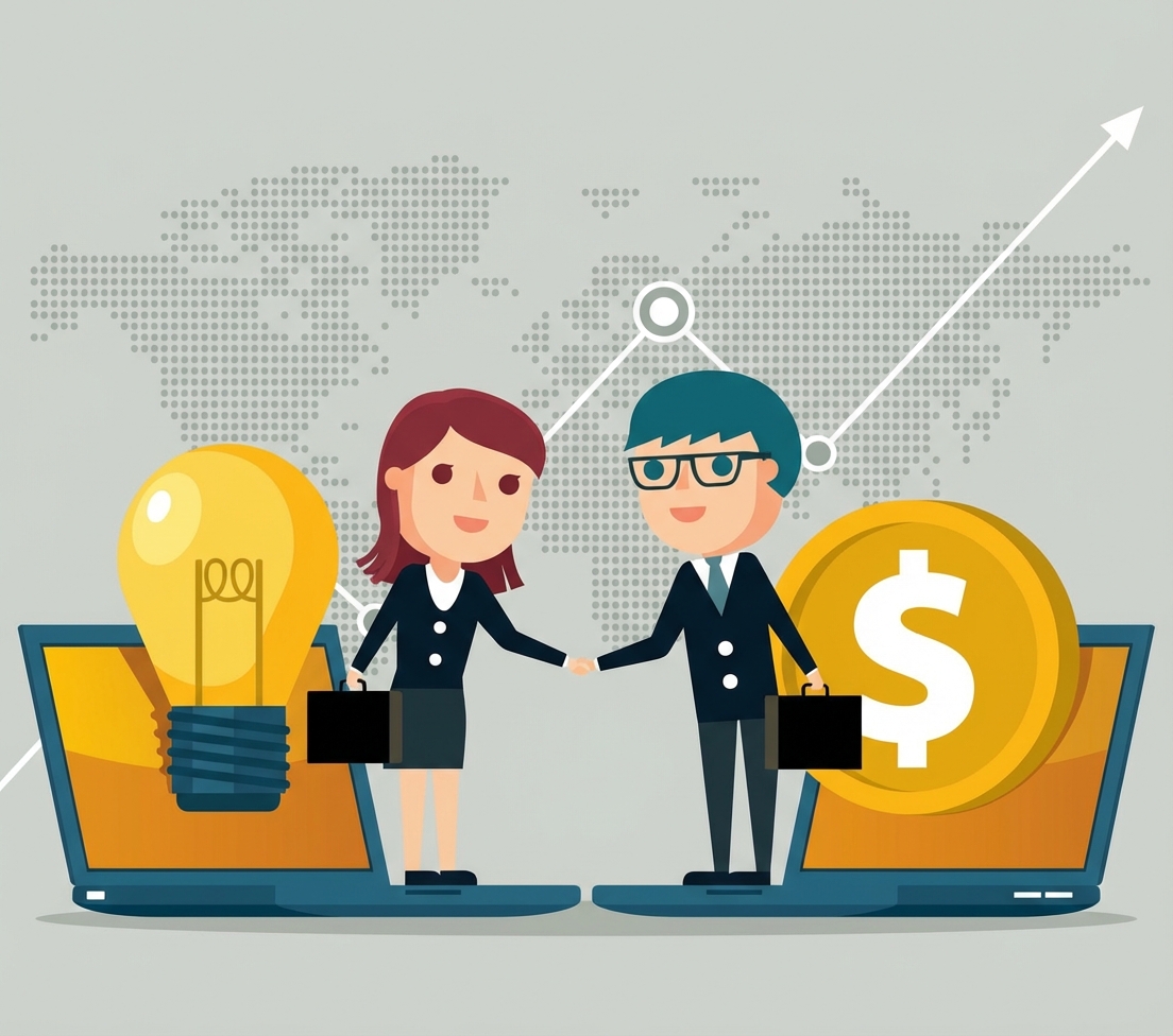 Twee zakenmensen die handen schudden ter ondersteuning van een idee