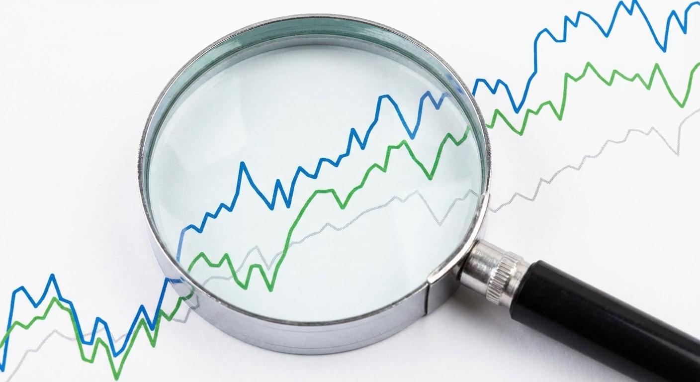 Een vergrootglas boven grafiekcijfers als symbool voor financiële controle