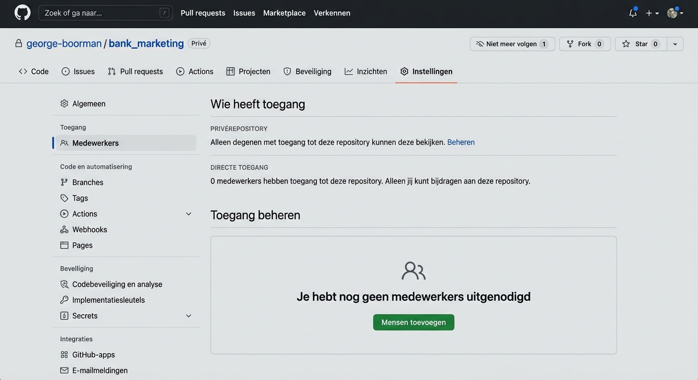 Pagina Samenwerkers met sectie Toegang beheren en knop Personen toevoegen gemarkeerd