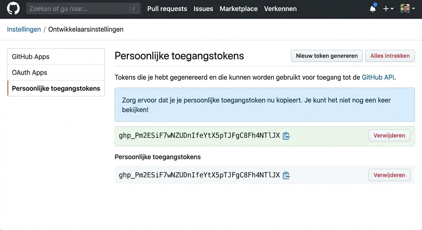 PAT weergegeven als een mix van letters en cijfers die je kunt kopiëren