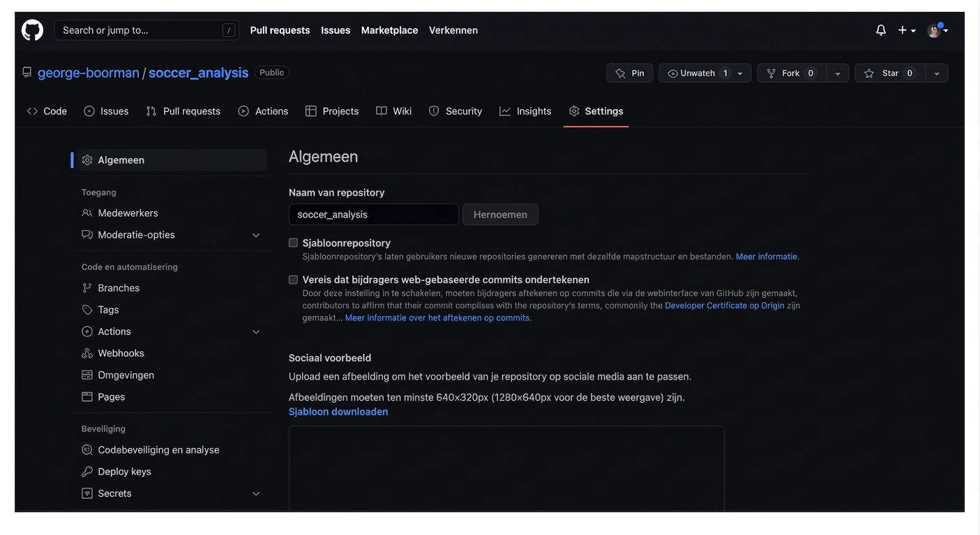 Branches-sectie van het tabblad Settings