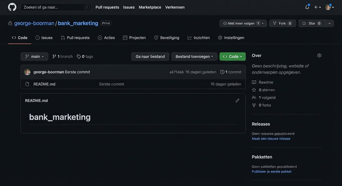 bankmarketing-repo met "Private" naast de naam