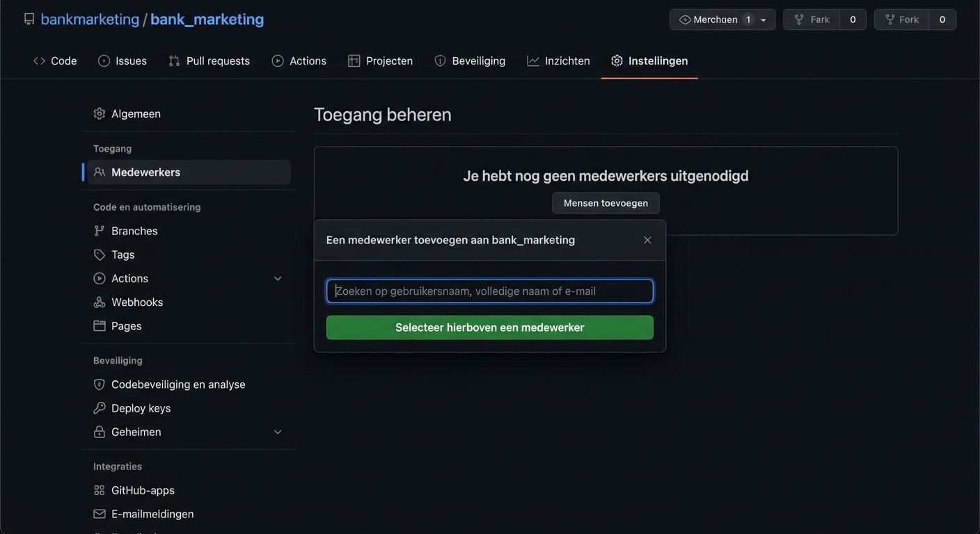 video waarin Jasmin Ludolf als samenwerker aan onze privérepo wordt toegevoegd
