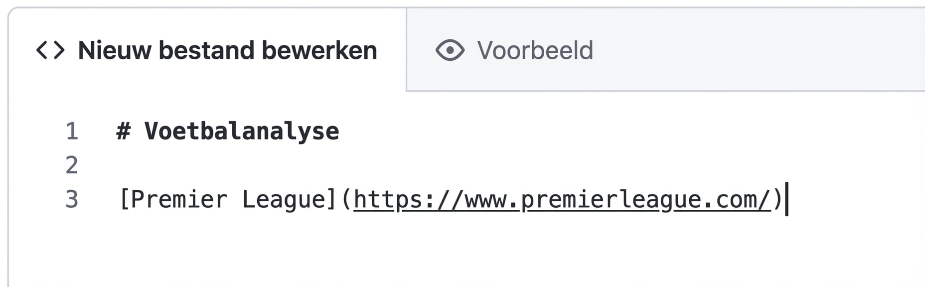 Weergave van een markdown-bewerkpagina met syntaxis voor een hyperlink
