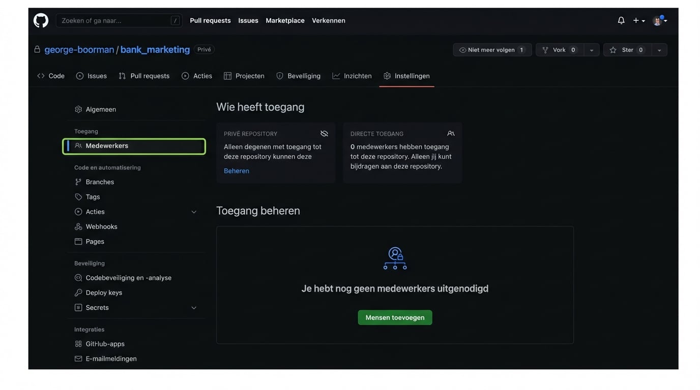 Pagina Samenwerkers in Instellingen met wie toegang heeft
