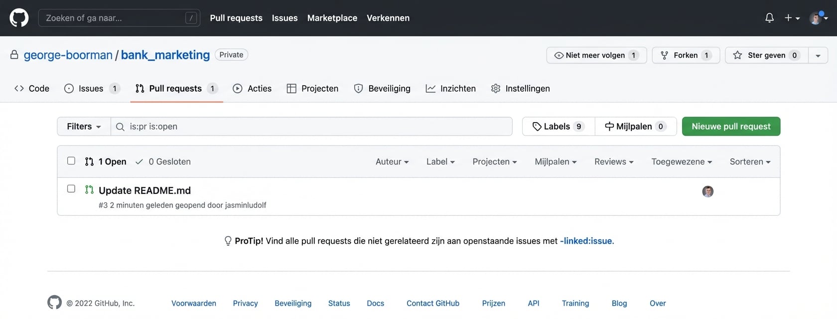 Eigenaarsweergave van het PR-tabblad