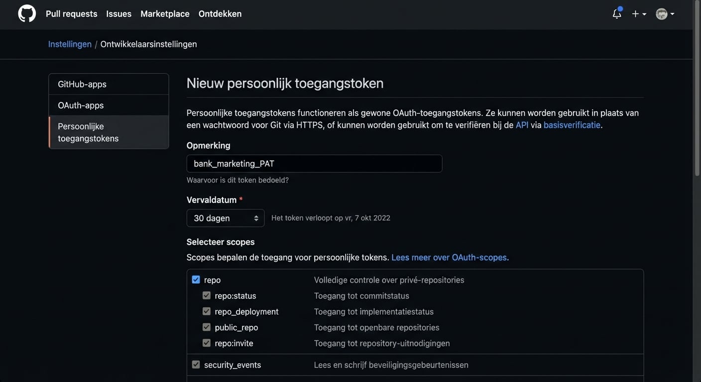Het selectievakje voor repo-toegang aanvinken