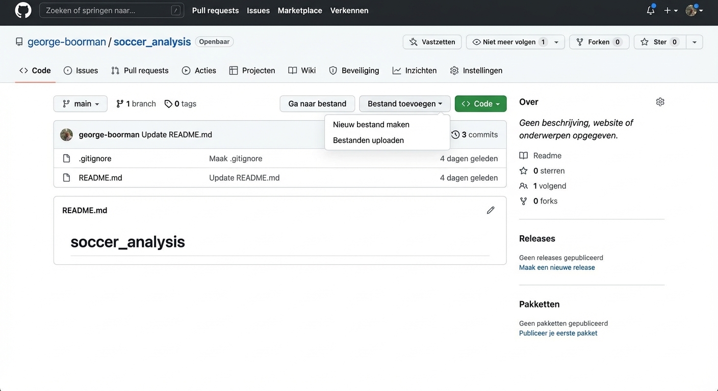 Code-sectie van een GitHub-repo met de knop Add file gemarkeerd