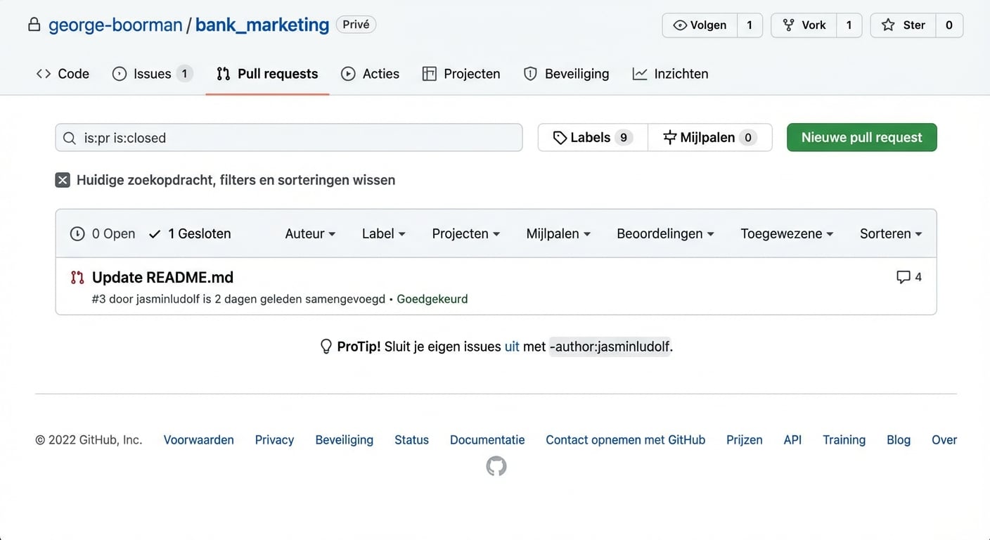 Weergave van de gesloten PR's