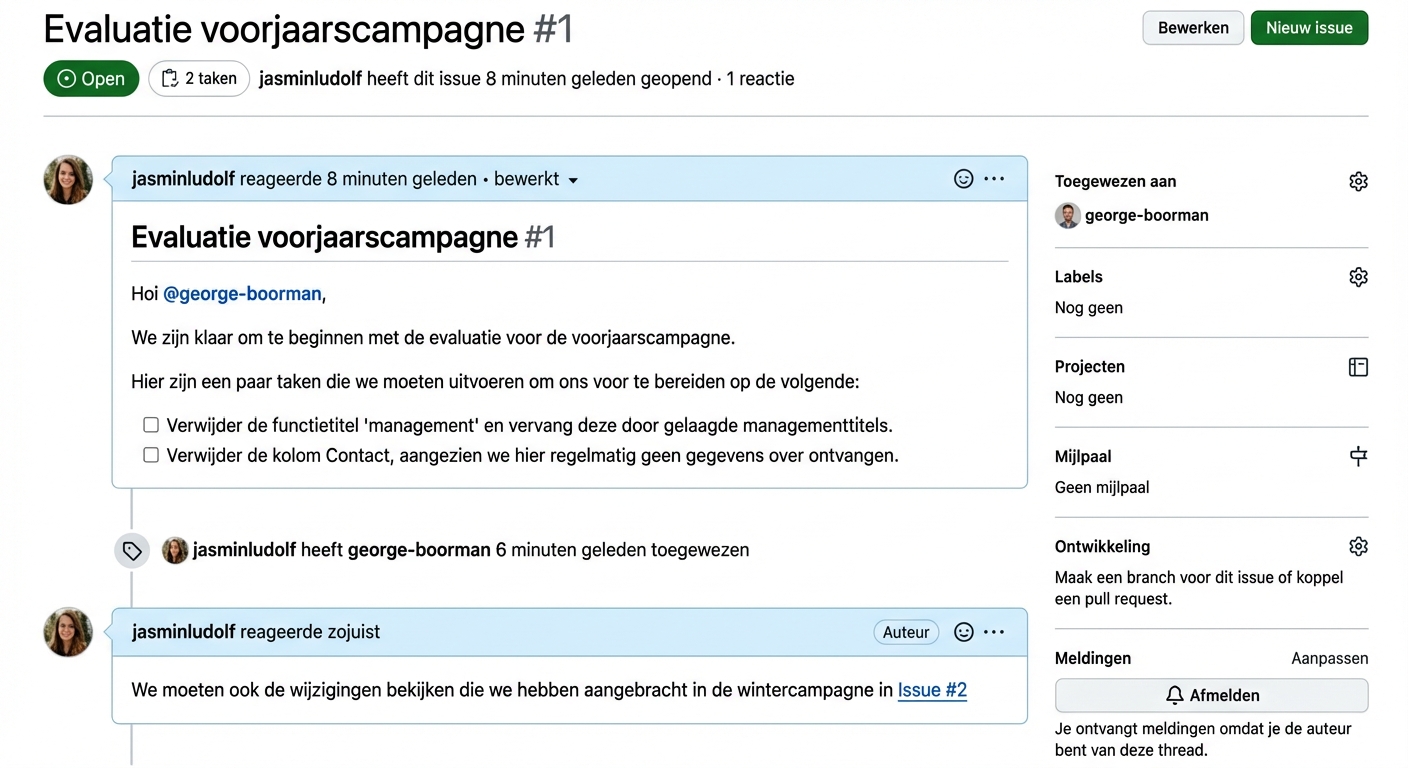 Weergave nadat een issue is gelinkt