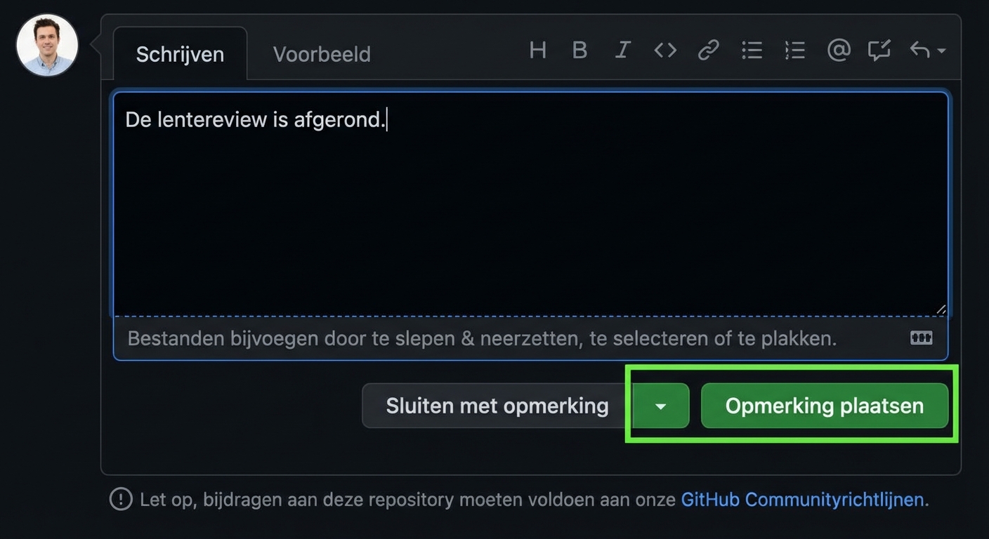 Weergave van de sluitreactie met het vervolgkeuzepijltje gemarkeerd