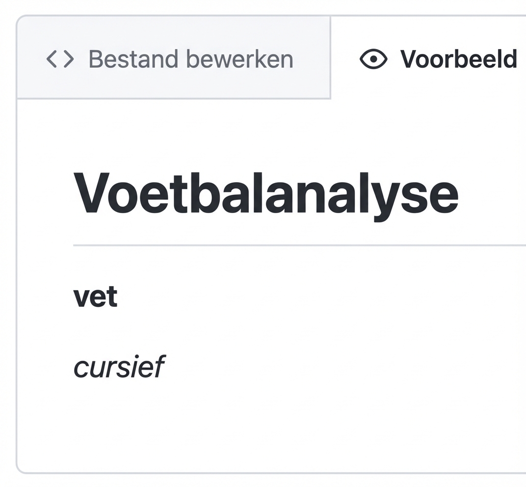 Weergave van een markdown-voorbeeldpagina met vette en cursieve tekst