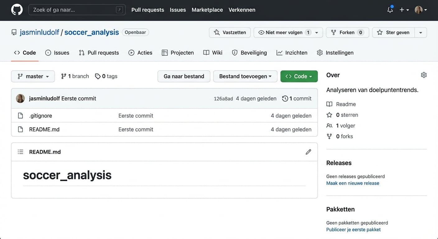 Animatie van de 'soccer analysis'-repo waarin de sectie Over wordt bewerkt