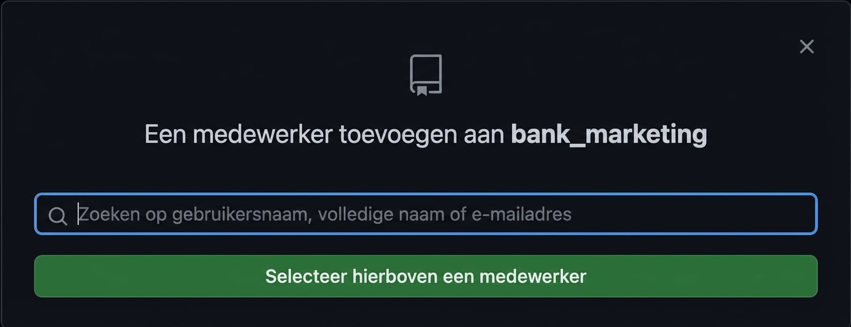 Popup om een samenwerker aan de repo toe te voegen