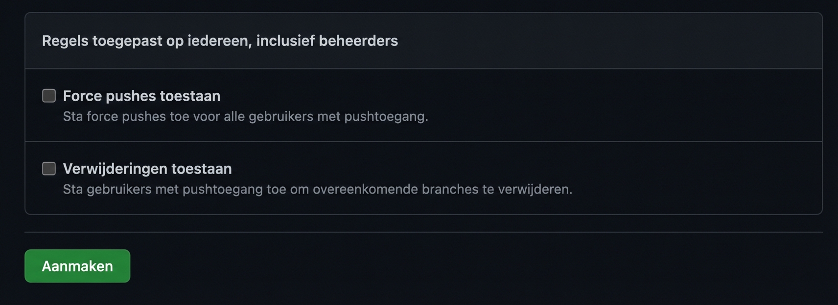 Klik op Create om de regel op te slaan