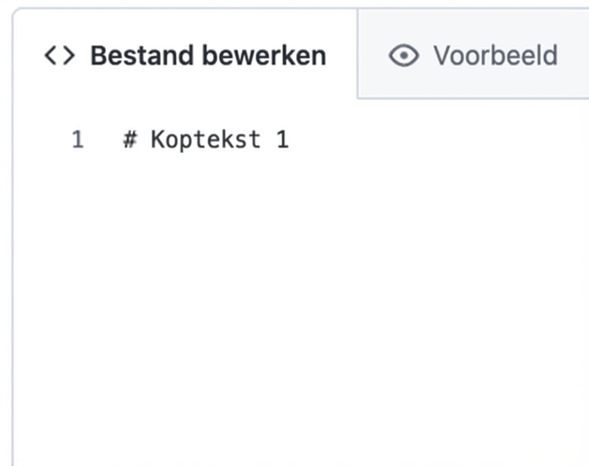 Weergave van een markdown-bewerkpagina met syntaxis voor de grootste kop