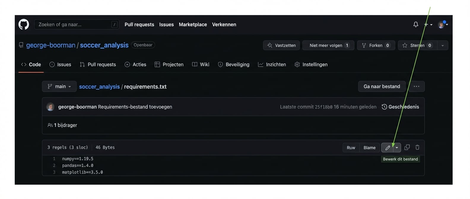 Op het potloodicoon klikken om een bestand te bewerken