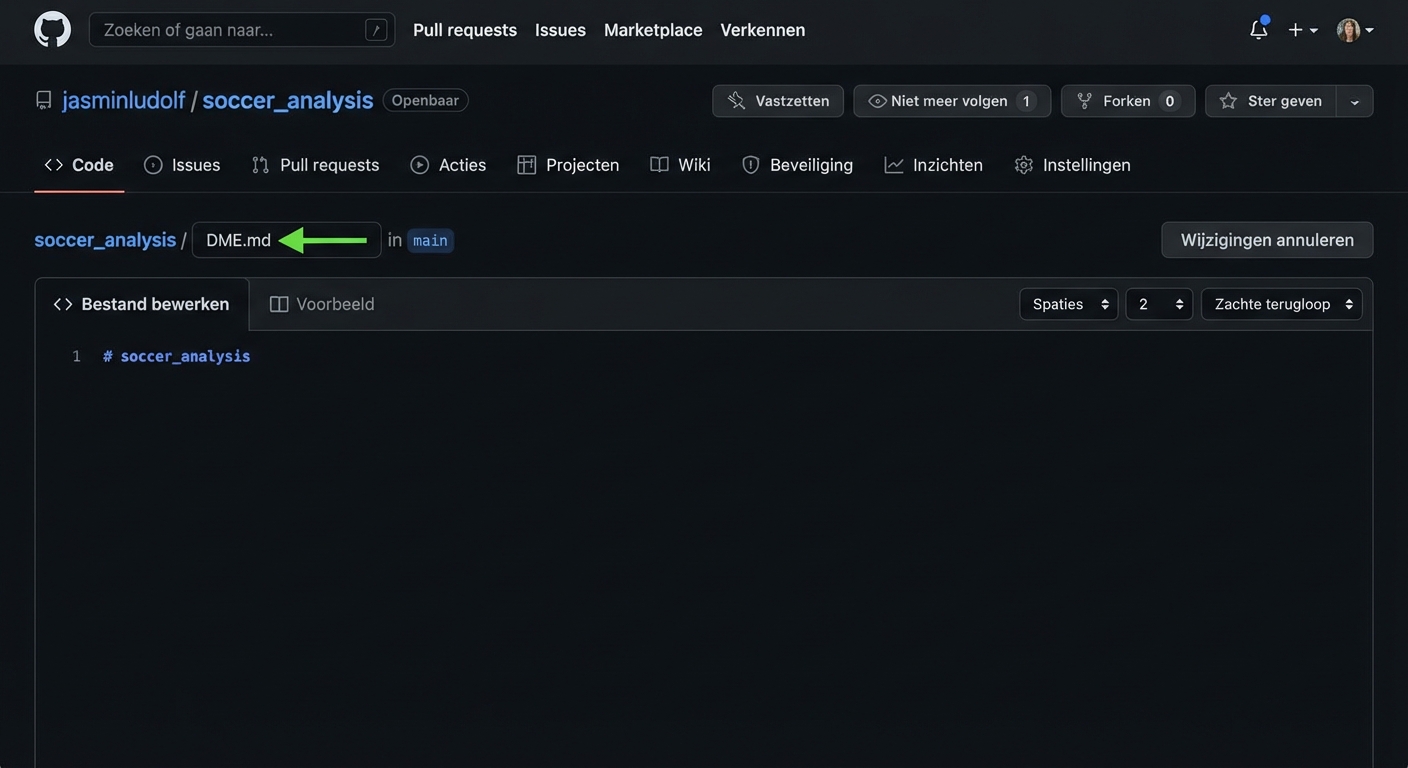 Weergave van het README-bestand met de tabs Bewerken en Voorbeeld gemarkeerd