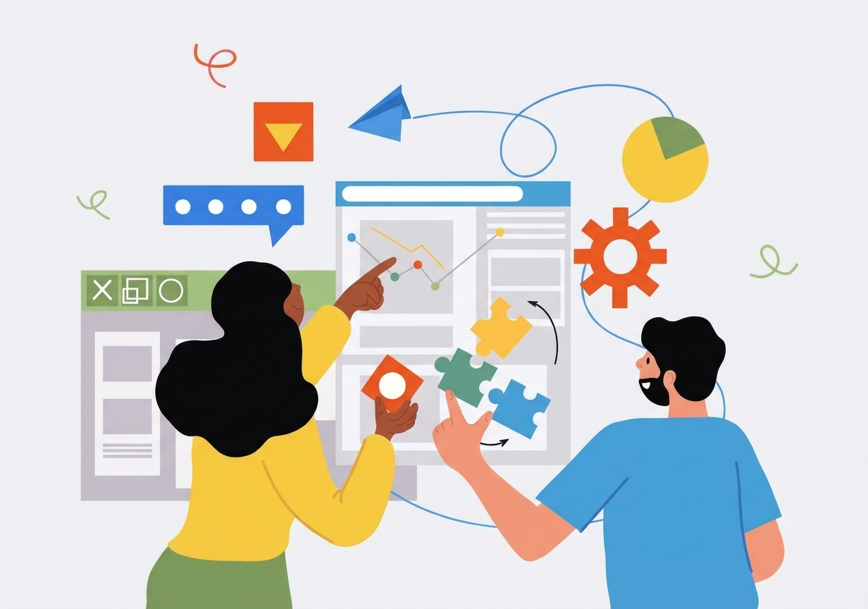 Vrouw en man analyseren data