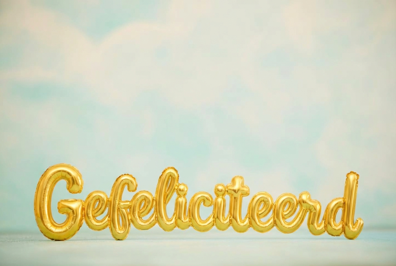 gouden ballonnen tegen blauwe lucht met de tekst 'congrats'
