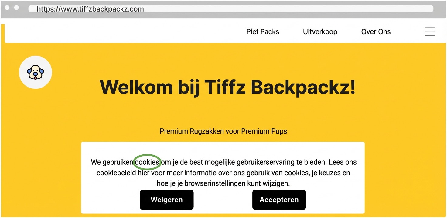 Tiffz Backpackz Cookies op de landingspagina