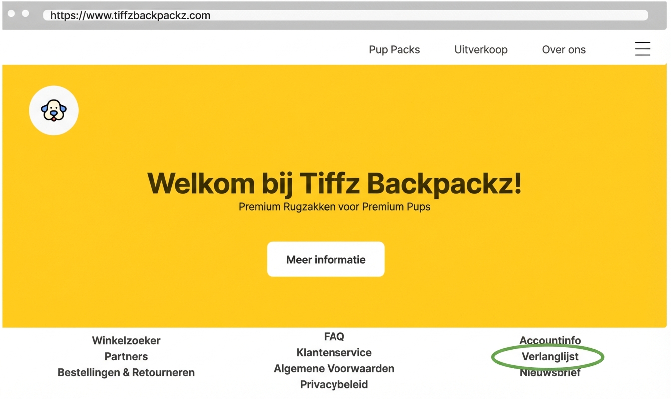 Tiffz Backpackz Verlanglijst op de landingspagina