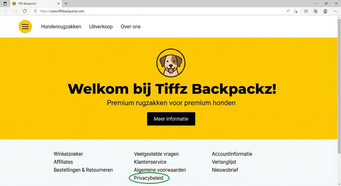 Tiffz Backpackz Privacyverklaring op de landingspagina