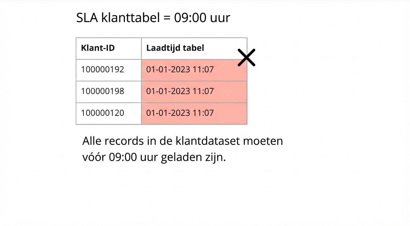 voorbeeld van tijdigheid met datakwaliteitsregel en gegevens over laadtijd van tabel