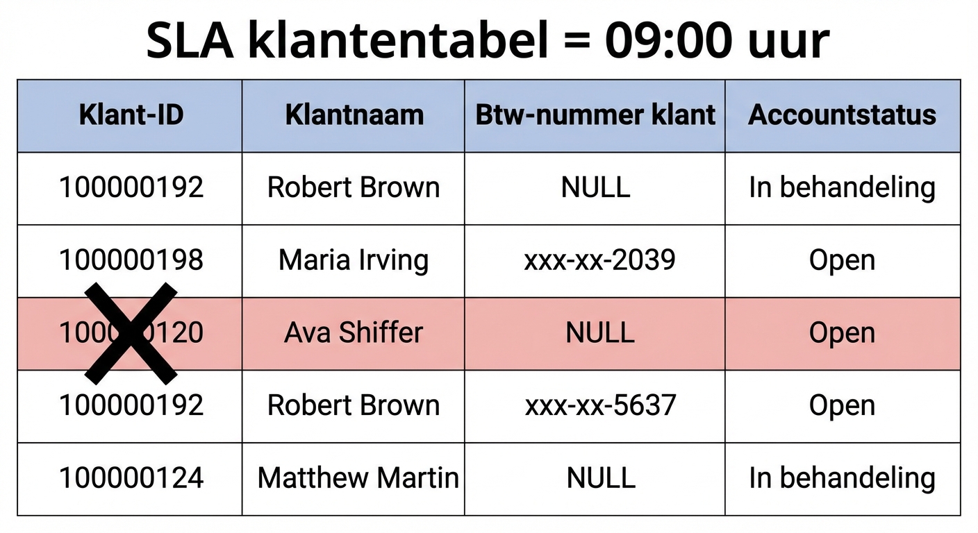 tabel met tijdigheidsregel voor datakwaliteit