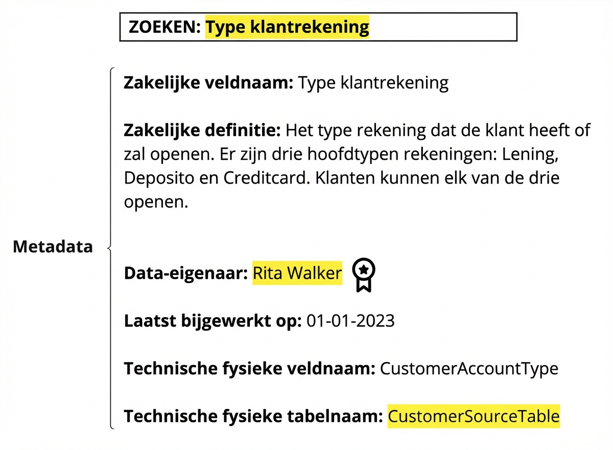 voorbeeld van metadata in datacatalogus