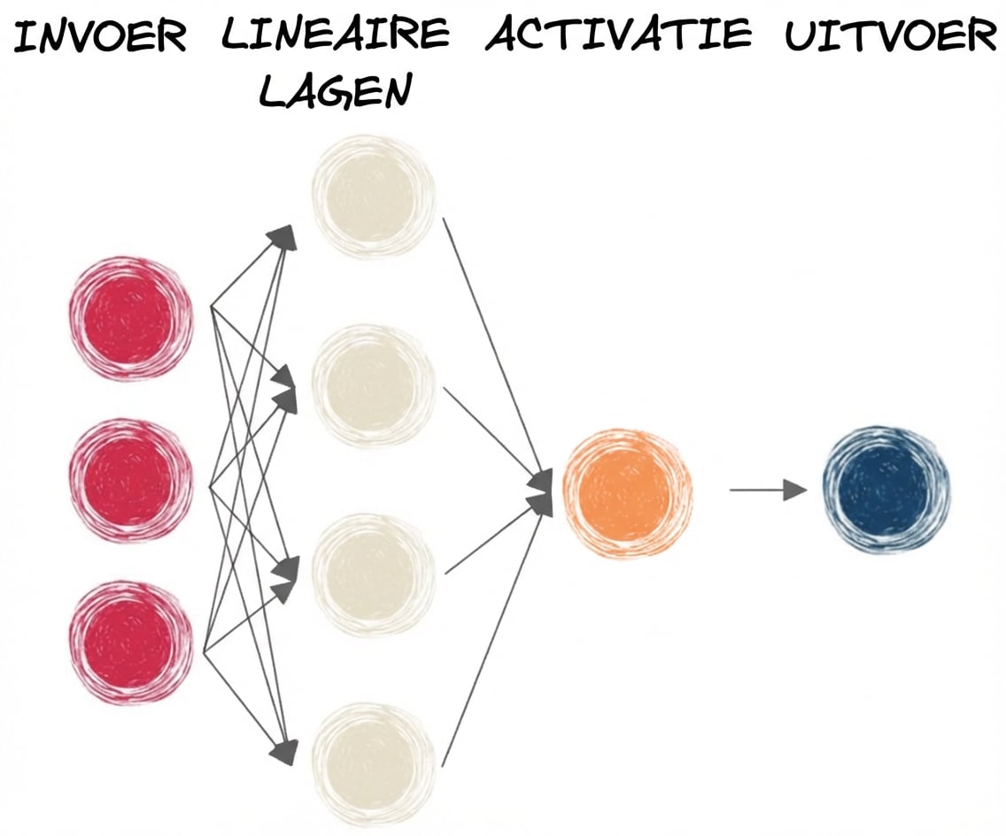 Diagram van een neuraal netwerk met lineaire lagen en een activatiefunctie