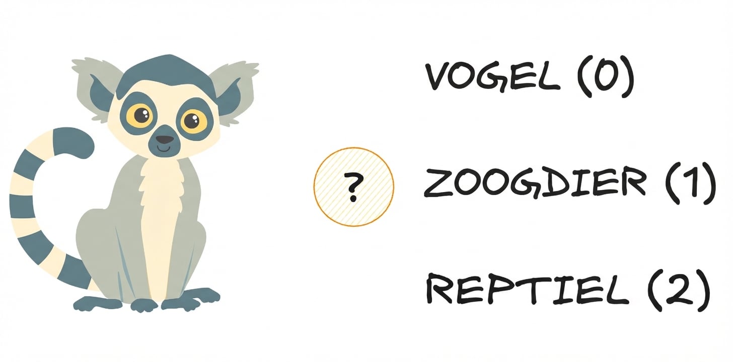 Een maki met drie opties: vogel, zoogdier of reptiel