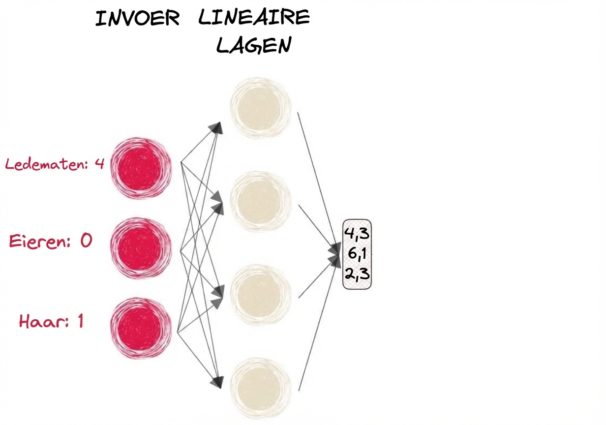 Diagram van een deel van een neuraal netwerk met inputs