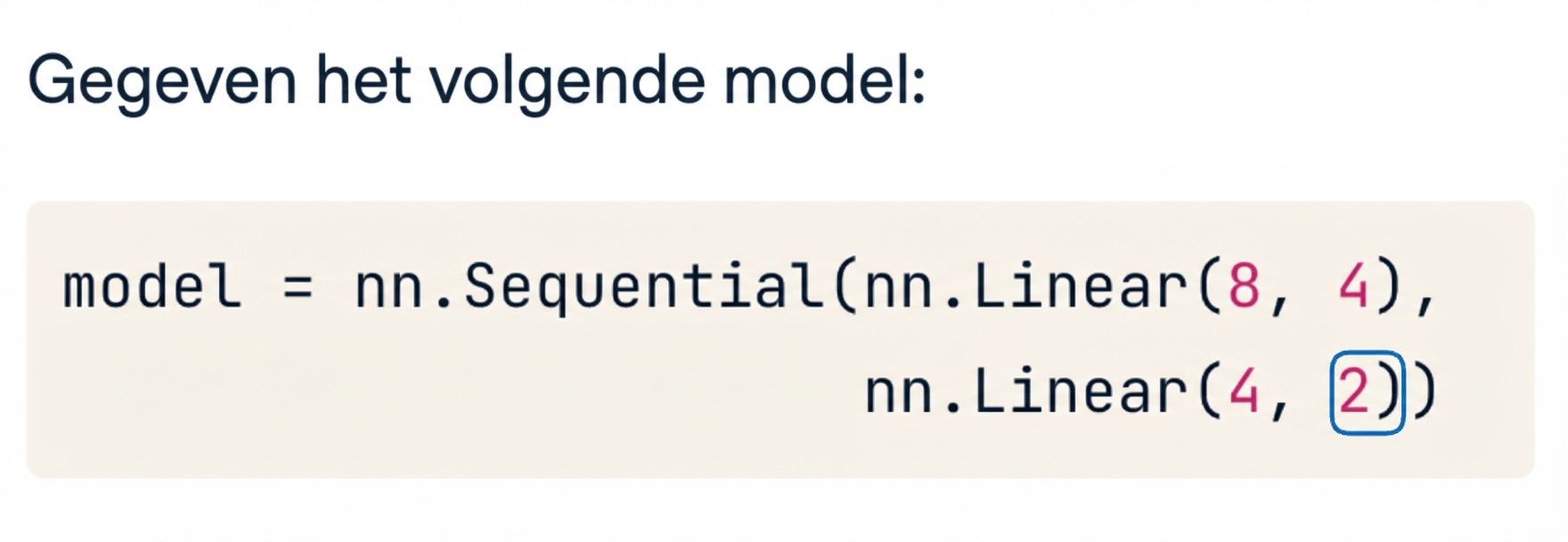 Codeblok voor een netwerk met twee lagen