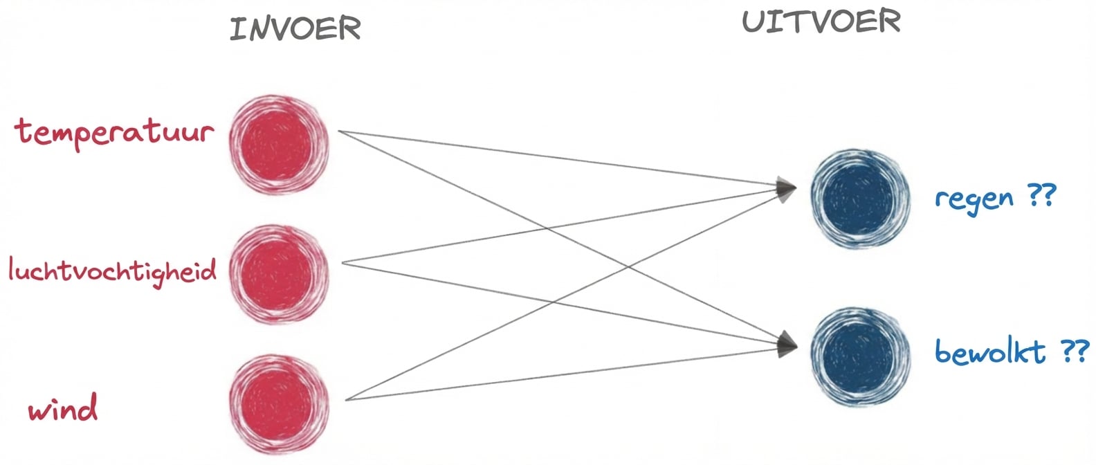 Een schema van een basisnetwerk met alleen input en output