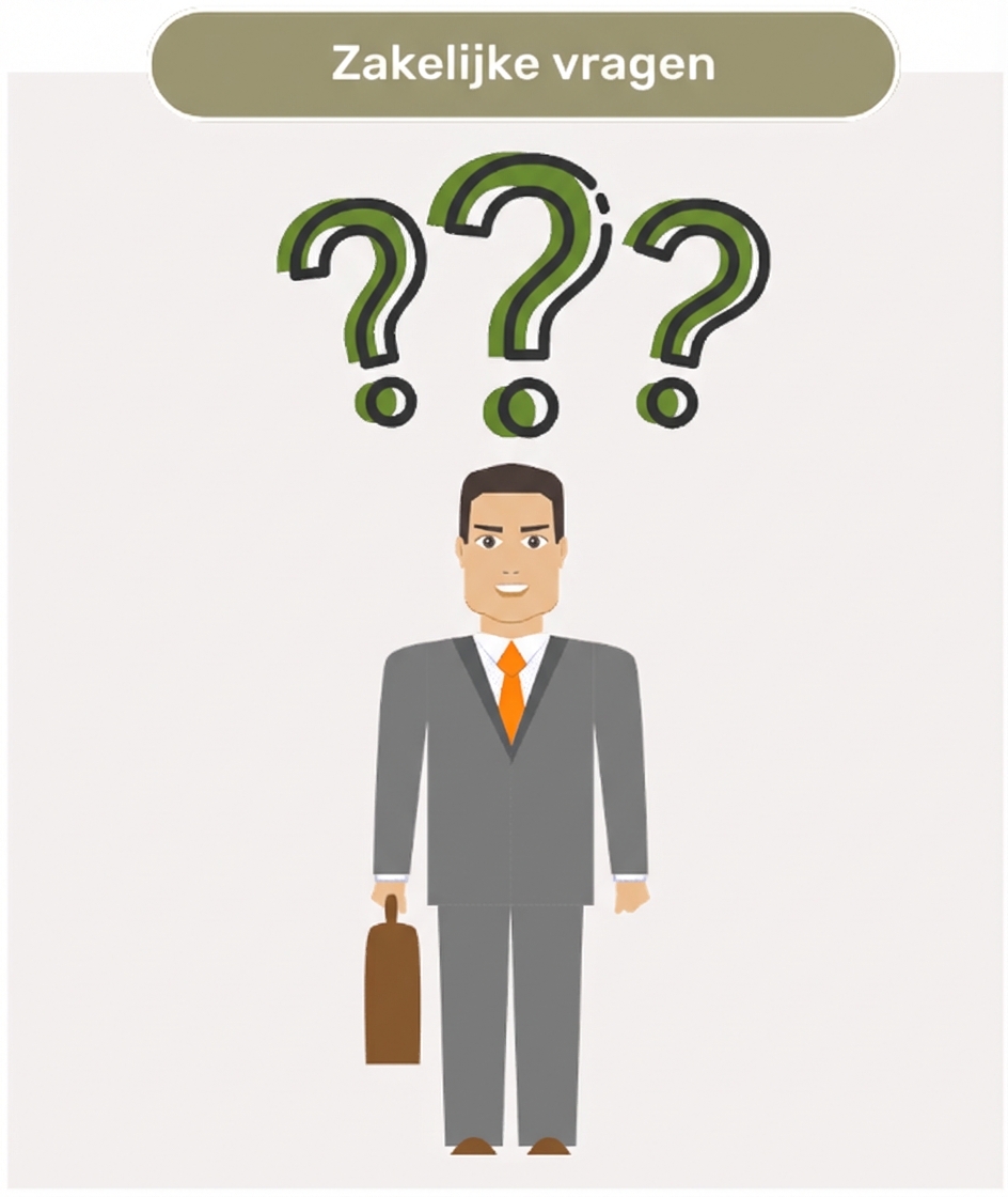 Een zakenman die vragen stelt