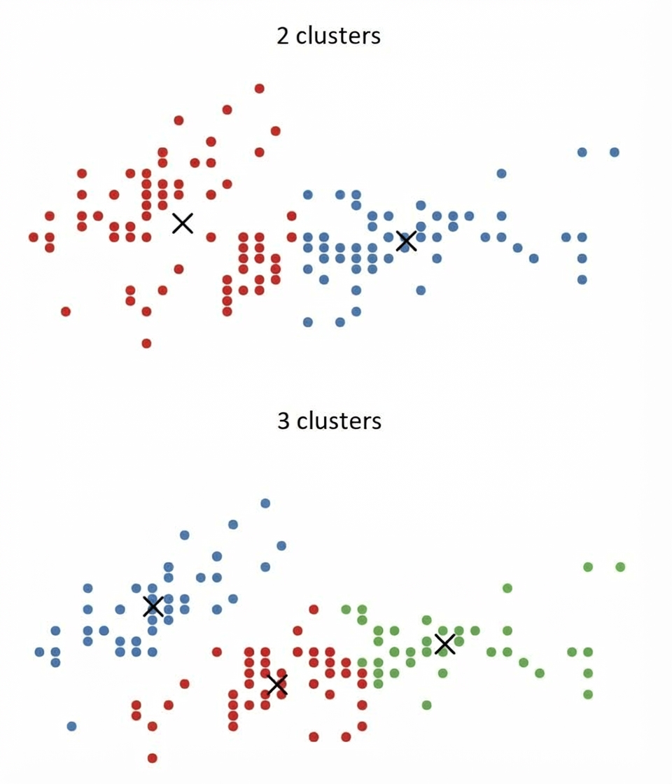 2 vs. 3 clusters