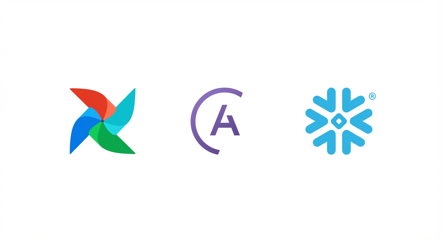 Airflow-, Astronomer- en Snowflake-logo's.