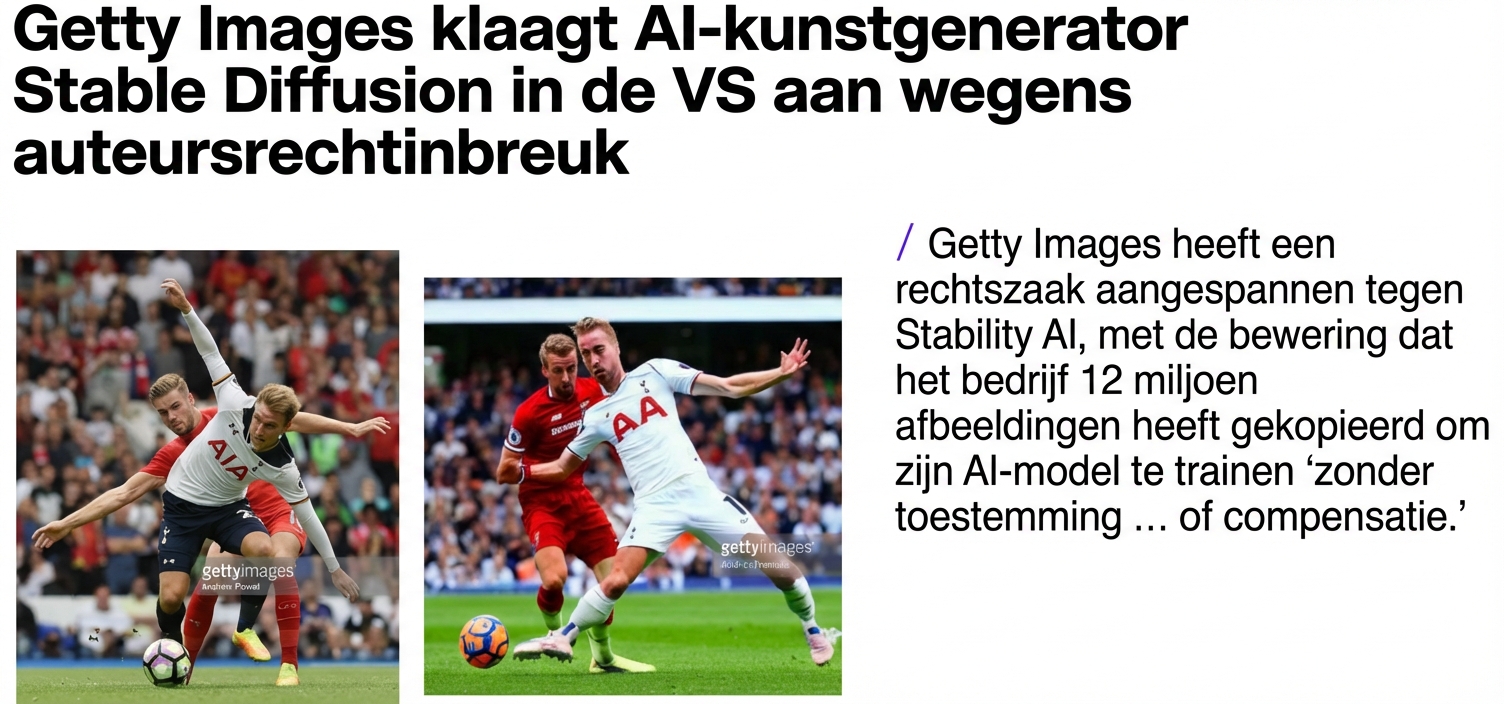 Een illustratie uit de rechtszaak van Getty Images, met een originele foto en een vergelijkbaar beeld (met Getty Images-watermerk) gegenereerd door Stable Diffusion. Afbeelding: Getty Images