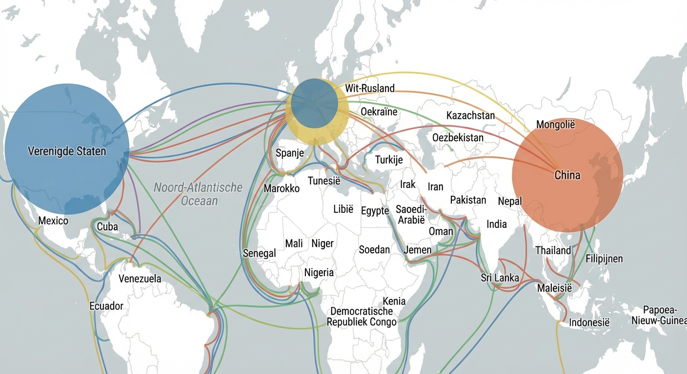 Kaart met de brandhaarden en verspreiding van de Covid-19-uitbraak